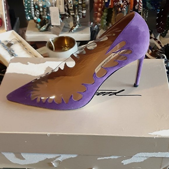 Brian Atwood Shoes - BRIAN ATWOOD PURPLE SUEDE LUCITE SHOES EURO 37 WOMANS HEELS